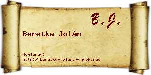 Beretka Jolán névjegykártya