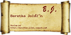 Beretka Jolán névjegykártya